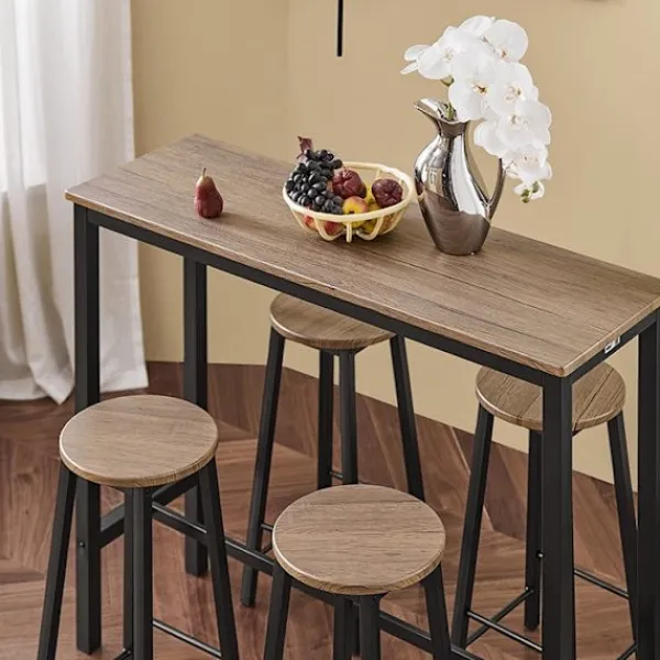 Rootz Living Matgrupper>Rootz 5-delade barbordsset - Köksmatsalskombination - Trädgårdsmöbler - MDF med PVC-skiva - Robust metallstomme - Hög lastkapacitet - 120 cm x 100 cm | Fyndiq