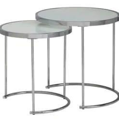 Rootz Living Småbord>Rootz design sidobord runt Ø 50-42 cm - 2 st vit silver med glas