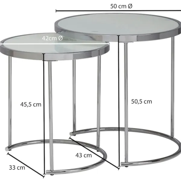Rootz Living Småbord>Rootz design sidobord runt Ø 50-42 cm - 2 st vit silver med glas
