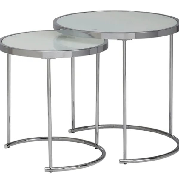 Rootz Living Småbord>Rootz design sidobord runt Ø 50-42 cm - 2 st vit silver med glas