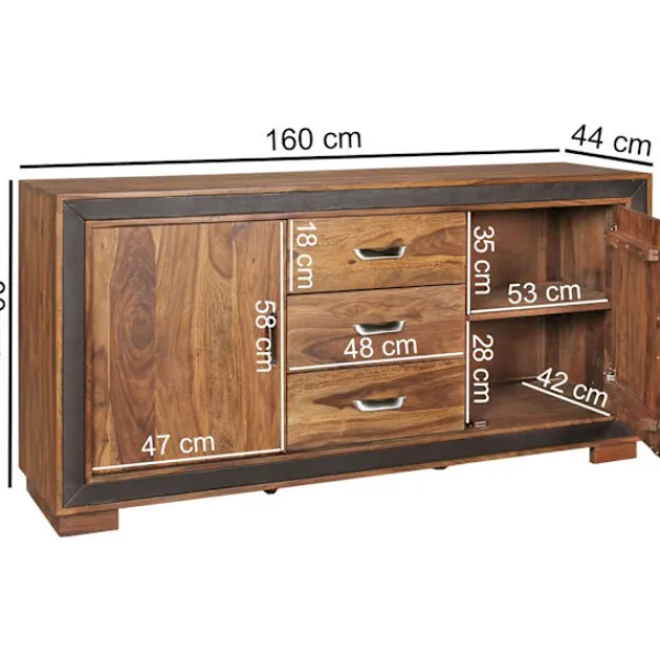 Rootz Living Byråer>Rootz Design skänk Sheesham massivt trä med konstläder 160x44x80