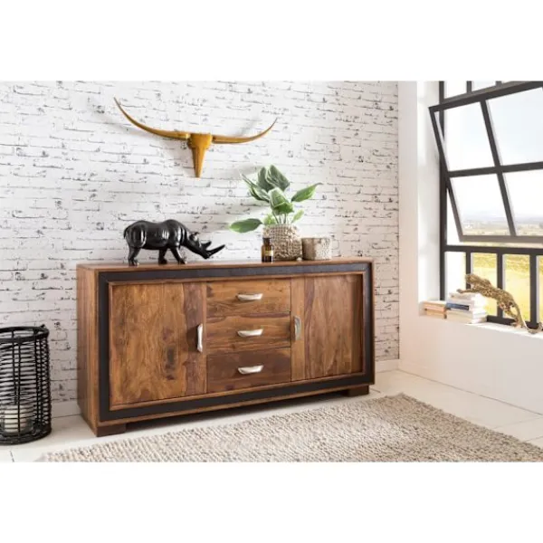 Rootz Living Byråer>Rootz Design skänk Sheesham massivt trä med konstläder 160x44x80
