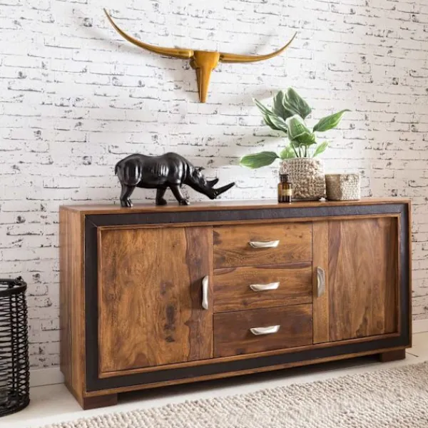 Rootz Living Byråer>Rootz Design skänk Sheesham massivt trä med konstläder 160x44x80
