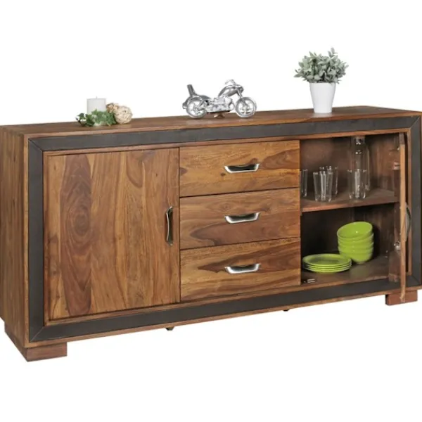 Rootz Living Byråer>Rootz Design skänk Sheesham massivt trä med konstläder 160x44x80
