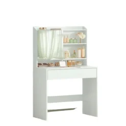 Rootz Living Sminkbord>Rootz Elegant toalettbord - Friktionsbord - Vanity Table - Inkluderar Mirror & Drawer - Träflipplatta - 70 cm x 40 cm x 136 cm