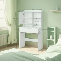 Rootz Living Sminkbord>Rootz Elegant toalettbord - Friktionsbord - Vanity Table - Inkluderar Mirror & Drawer - Träflipplatta - 70 cm x 40 cm x 136 cm