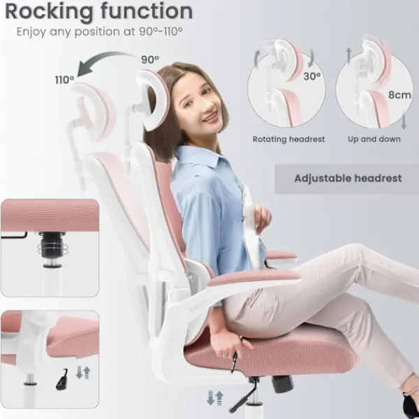 Rootz Living Kontorsmöbler>Rootz Ergonomic Office Chair - Mesh Swivel Chair - Datorstol - Svankstöd - Justerbart nackstöd - 62cm x 116-123,5cm x 69,5cm