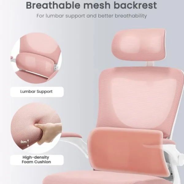 Rootz Living Kontorsmöbler>Rootz Ergonomic Office Chair - Mesh Swivel Chair - Datorstol - Svankstöd - Justerbart nackstöd - 62cm x 116-123,5cm x 69,5cm