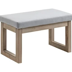 Rootz Living Pallar>Rootz fotpall - Scandi Design - Pall - Fotpall - Vadderad bänk - Gummiträ - Grå + Natur - 68 cm x 38 cm x 42 cm