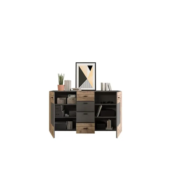 Rootz Living Sideboards>Rootz Freno Sideboard - Trämaterial - Grå replik - Nox Oak Replica - 160 x 90 x 40 cm - 2 dörrar - 4 lådor - 4 hyllor
