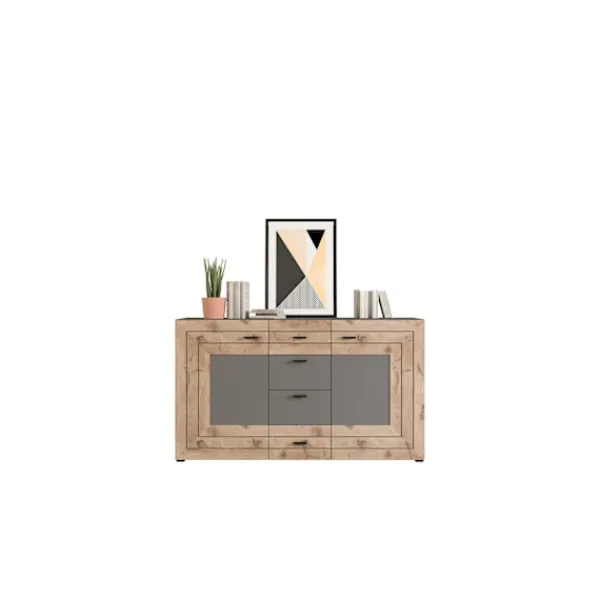 Rootz Living Sideboards>Rootz Freno Sideboard - Trämaterial - Grå replik - Nox Oak Replica - 160 x 90 x 40 cm - 2 dörrar - 4 lådor - 4 hyllor