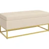 Rootz Living Kistor & Koffertar>Rootz förvaringsbänk - Dekorativa knappsömmar - Flanelllook - Guldstålben - Beige - 110 x 47 x 46,5 cm