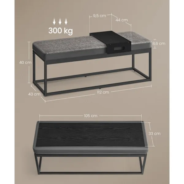 Rootz Living Kistor & Koffertar>Rootz förvaringsbänk i konstläder - ottomansk - Sittorganisatör - Vadderad kudde - 100 cm x 40 cm x 50 cm