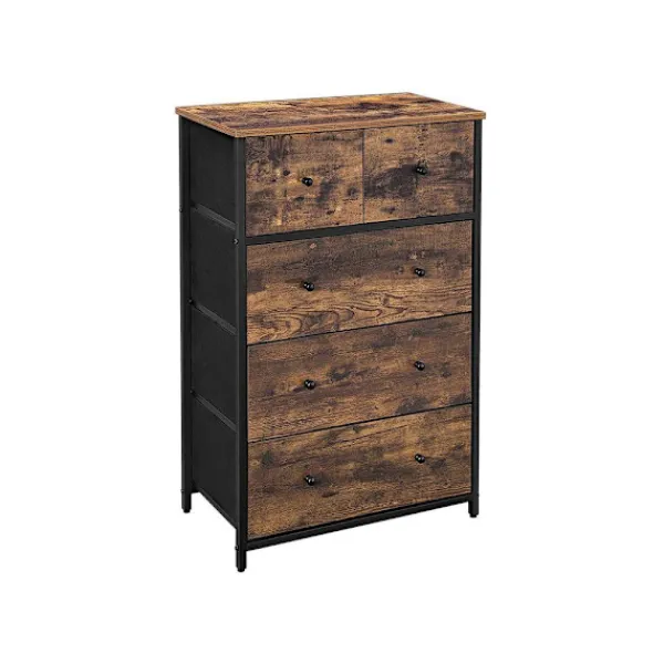 Rootz Living Byråer>Rootz Förvaringsskåp - Byrå - Byrå med tyglådor - Förvaringsskåp i trä - Stilrent Förvaringsskåp - Vintage Brun/Svart - 56 x 30 x 89,3 cm