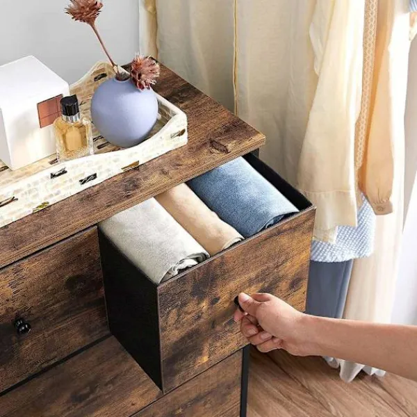 Rootz Living Byråer>Rootz Förvaringsskåp - Byrå - Byrå med tyglådor - Förvaringsskåp i trä - Stilrent Förvaringsskåp - Vintage Brun/Svart - 56 x 30 x 89,3 cm