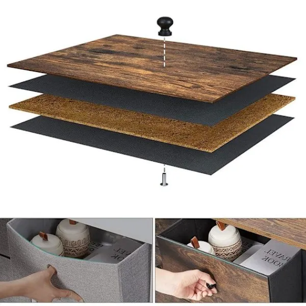 Rootz Living Byråer>Rootz Förvaringsskåp - Byrå - Byrå med tyglådor - Förvaringsskåp i trä - Stilrent Förvaringsskåp - Vintage Brun/Svart - 56 x 30 x 89,3 cm