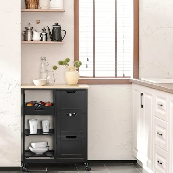 Rootz Living Köksö>Rootz förvaringsskåp - byrå - Organizer - MDF och furu - 67cm x 84,5cm x 37cm - Mobil med hjul - Finns i 3 färger