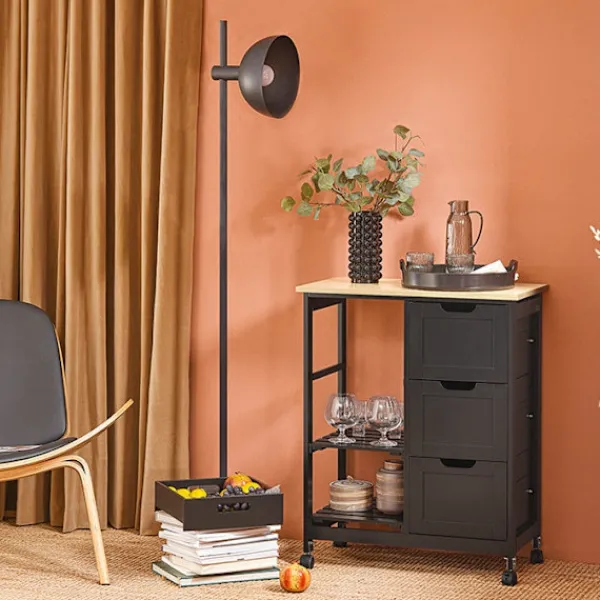 Rootz Living Köksö>Rootz förvaringsskåp - byrå - Organizer - MDF och furu - 67cm x 84,5cm x 37cm - Mobil med hjul - Finns i 3 färger