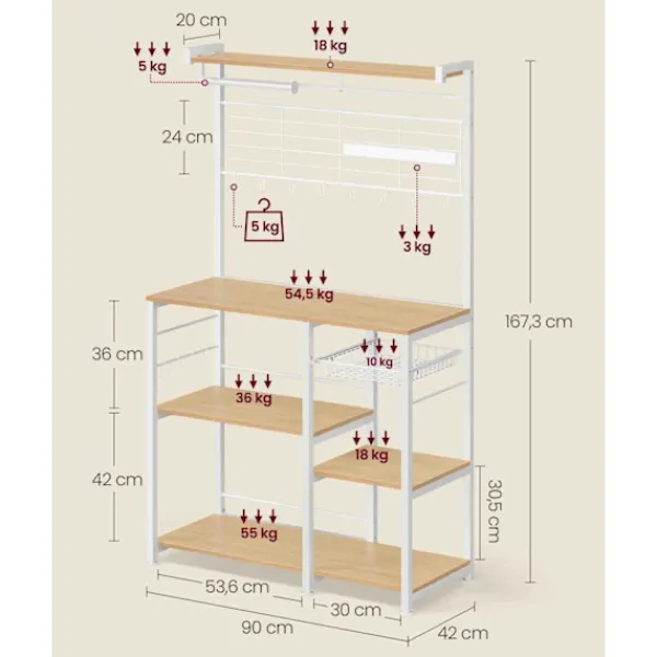 Rootz Living Köksö>Rootz Golden Oak White Köksförvaringsställ - Skafferiorganisatör - Skåphylla - Spån- och stålkonstruktion - 42cm x 90cm x 167,3cm - Heavy Duty - Enkel | Fyndiq