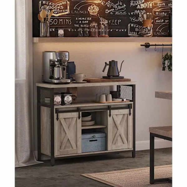 Rootz Living Sideboards>Rootz Greige svart skänk - Spånskiva stålskåp - Förvaringsenhet - Justerbara hyllor - 33cm x 100cm x 80cm