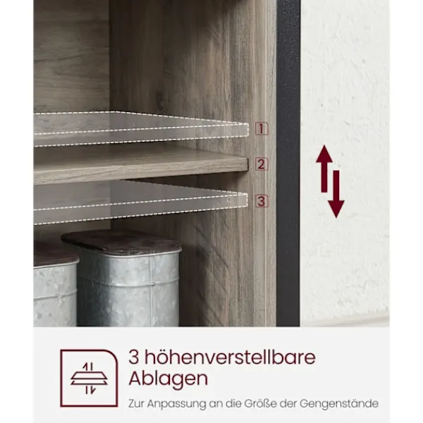 Rootz Living Sideboards>Rootz Greige svart skänk - Spånskiva stålskåp - Förvaringsenhet - Justerbara hyllor - 33cm x 100cm x 80cm