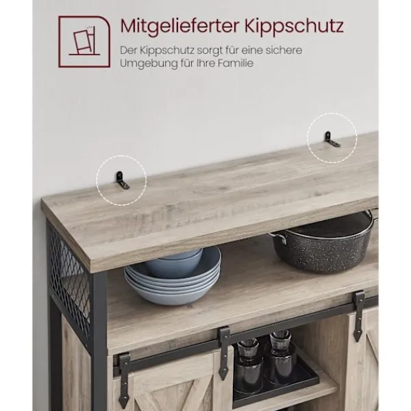 Rootz Living Sideboards>Rootz Greige svart skänk - Spånskiva stålskåp - Förvaringsenhet - Justerbara hyllor - 33cm x 100cm x 80cm