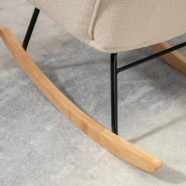 Rootz Living Fåtöljer>Rootz gungstol - Retro massivt trä - Klädd stol - Krämvit - 71cm x 92cm x 101cm