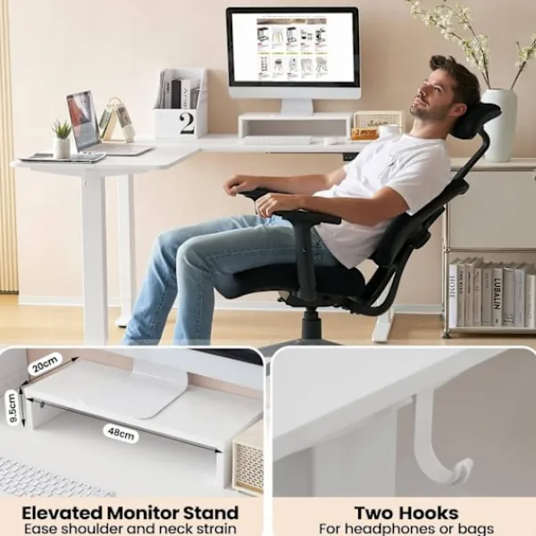 Rootz Living Kontorsmöbler>Rootz höjdjusterbart hörnskrivbord - Stå-Sitt-bord - Elektriskt stående skrivbord - L-formad bänkskiva - Tyst och stabilt - 140/120 cm x 60 cm - E1 Tr | Fyndiq