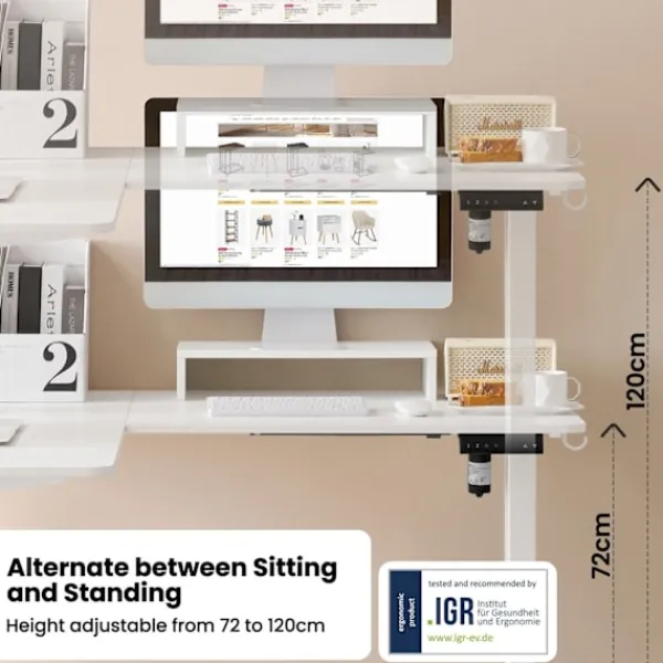 Rootz Living Kontorsmöbler>Rootz höjdjusterbart hörnskrivbord - Stå-Sitt-bord - Elektriskt stående skrivbord - L-formad bänkskiva - Tyst och stabilt - 140/120 cm x 60 cm - E1 Tr | Fyndiq