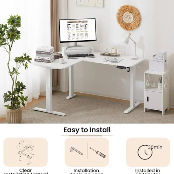 Rootz Living Kontorsmöbler>Rootz höjdjusterbart hörnskrivbord - Stå-Sitt-bord - Elektriskt stående skrivbord - L-formad bänkskiva - Tyst och stabilt - 140/120 cm x 60 cm - E1 Tr | Fyndiq
