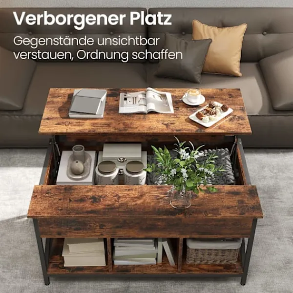 Rootz Living Soffbord>Rootz höjdjusterbart soffbord - brunsvart - vardagsrumsbord - trä spånskiva - stål - 60 x 100 x (48-62) cm