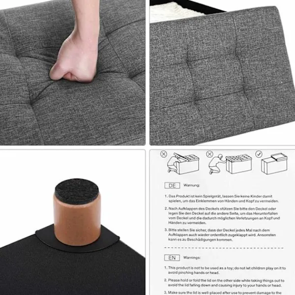 Rootz Living Sittpuffar>Rootz Hocker - Puff - Förvaringsutrymme - Mörkgrå - 76 x 38 x 40