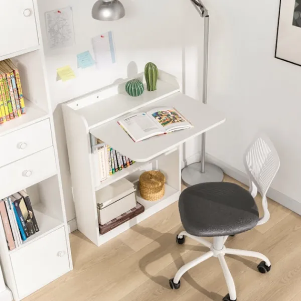 Rootz Living Kontorsmöbler>Rootz hopfällbart skrivbord - Datorbord - Arbetsbord - Multifunktionellt, utrymmesbesparande, säkert låsdesign - Vit - 64cm x 82cm x 58cm