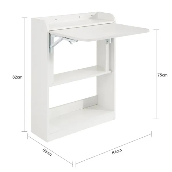 Rootz Living Kontorsmöbler>Rootz hopfällbart skrivbord - Datorbord - Arbetsbord - Multifunktionellt, utrymmesbesparande, säkert låsdesign - Vit - 64cm x 82cm x 58cm