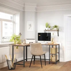 Rootz Living Kontorsmöbler>Rootz Hörnskrivbord - L-format skrivbord med 2 hyllor - Industriellt utseende - Datorskrivbord - Kontorsskrivbord - Hörnstudiebord - Hörnspelbord - Sp | Fyndiq