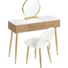 Rootz Living Sminkbord>Rootz justerbart sminkbordsset - Sminkbord - Sminkbord - LED-spegel - Ergonomisk pall - Gott om förvaring - 100 cm x 122 cm x 40 cm