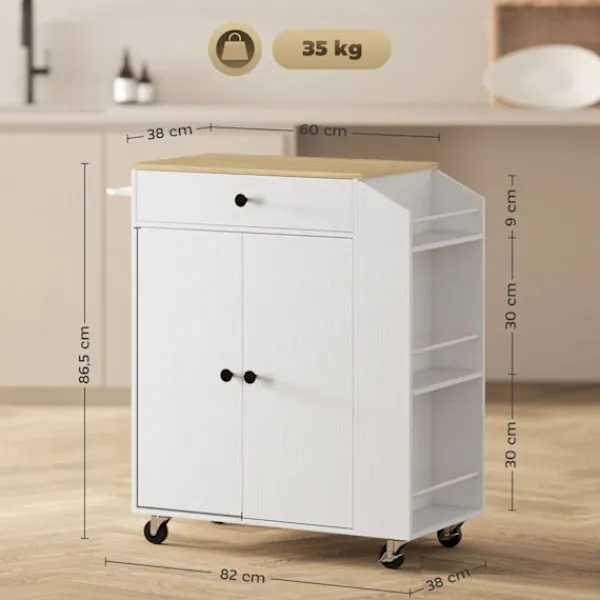 Rootz Living Köksö>Rootz Kitchen Cart with Drawer - Mobile Storage - Versatile Trolley - Justerbara hyllor - 82 x 38 x 86,5 cm - Vit och brunt