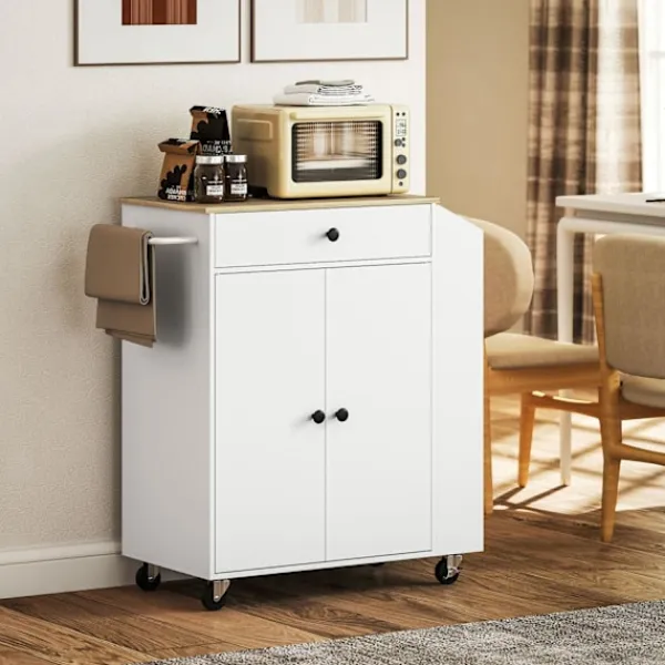 Rootz Living Köksö>Rootz Kitchen Cart with Drawer - Mobile Storage - Versatile Trolley - Justerbara hyllor - 82 x 38 x 86,5 cm - Vit och brunt