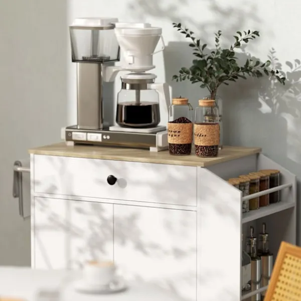 Rootz Living Köksö>Rootz Kitchen Cart with Drawer - Mobile Storage - Versatile Trolley - Justerbara hyllor - 82 x 38 x 86,5 cm - Vit och brunt
