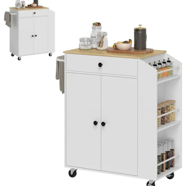 Rootz Living Köksö>Rootz Kitchen Cart with Drawer - Mobile Storage - Versatile Trolley - Justerbara hyllor - 82 x 38 x 86,5 cm - Vit och brunt