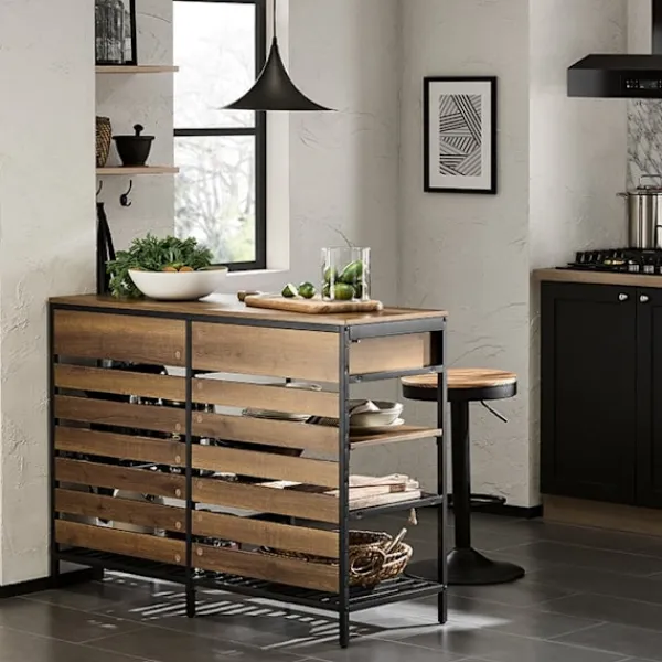 Rootz Living Köksö>Rootz Kitchen Island - Kökshylla - Kommod - Barbord - Vintagestil - Rymlig förvaring med 5 fack & 2 lådor - Robust metallram - Justerbara fötter - Enk | Fyndiq