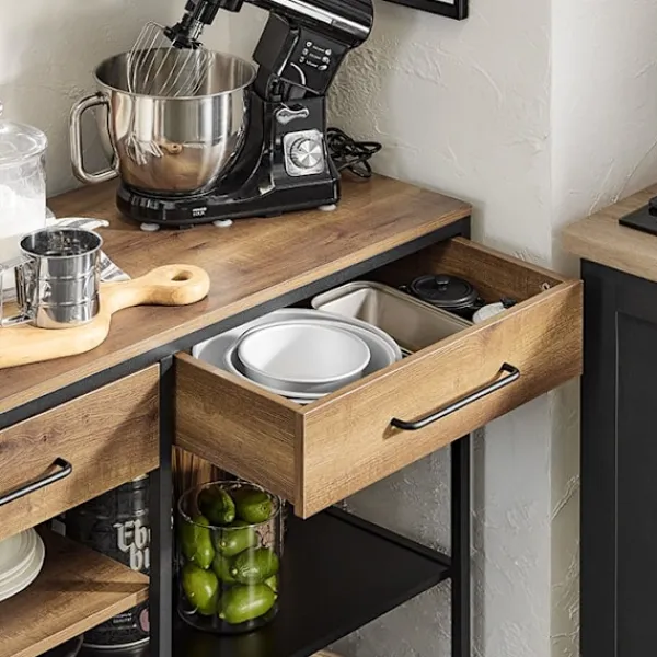 Rootz Living Köksö>Rootz Kitchen Island - Kökshylla - Kommod - Barbord - Vintagestil - Rymlig förvaring med 5 fack & 2 lådor - Robust metallram - Justerbara fötter - Enk | Fyndiq