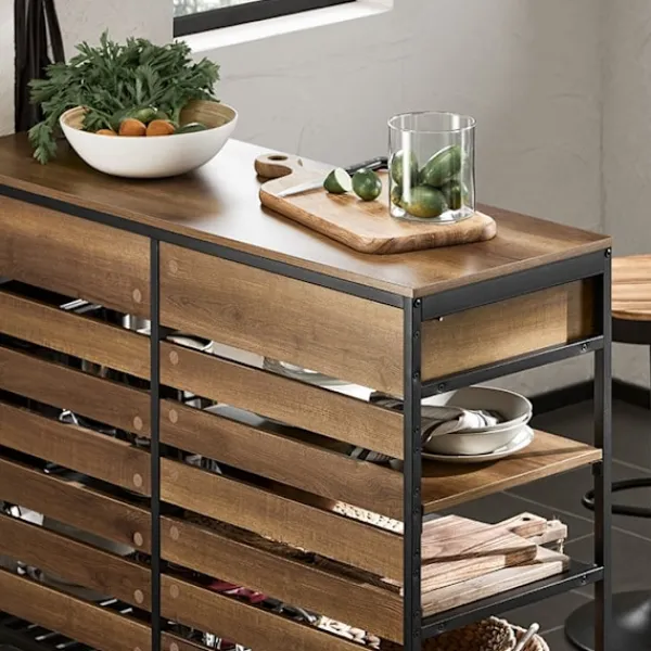Rootz Living Köksö>Rootz Kitchen Island - Kökshylla - Kommod - Barbord - Vintagestil - Rymlig förvaring med 5 fack & 2 lådor - Robust metallram - Justerbara fötter - Enk | Fyndiq
