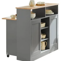 Rootz Living Köksö>Rootz Kitchen Island - Skänk med 2 skjutdörrar och vikbar bänkskiva - Kök Matsal - Skänk Förvaringsskåp - Skåp