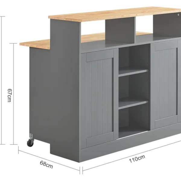 Rootz Living Köksö>Rootz Kitchen Island - Skänk med 2 skjutdörrar och vikbar bänkskiva - Kök Matsal - Skänk Förvaringsskåp - Skåp