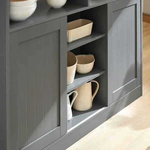 Rootz Living Köksö>Rootz Kitchen Island - Skänk med 2 skjutdörrar och vikbar bänkskiva - Kök Matsal - Skänk Förvaringsskåp - Skåp