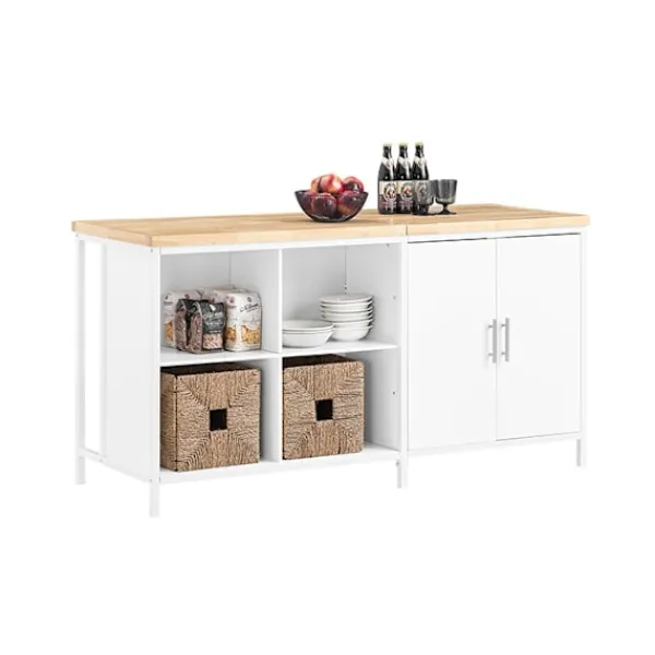 Rootz Living Köksö>Rootz Kitchen Island Förvaringsskåp - Matsalsbuffé - Displayställ - MDF - Metallram - Bordsskiva av gummi - 170cm x 89cm x 60cm