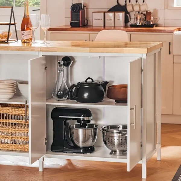 Rootz Living Köksö>Rootz Kitchen Island Förvaringsskåp - Matsalsbuffé - Displayställ - MDF - Metallram - Bordsskiva av gummi - 170cm x 89cm x 60cm