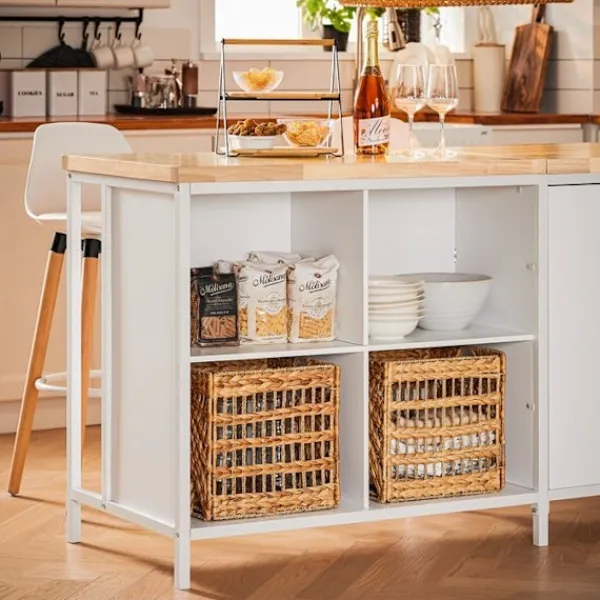 Rootz Living Köksö>Rootz Kitchen Island Förvaringsskåp - Matsalsbuffé - Displayställ - MDF - Metallram - Bordsskiva av gummi - 170cm x 89cm x 60cm