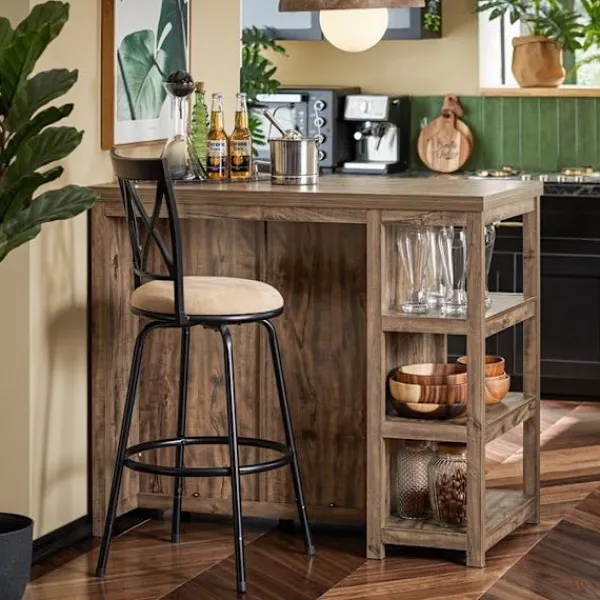 Rootz Living Köksö>Rootz Kitchen Island Skänk - Barbord - Bufféskåp - Vintage industriell design - MDF & PB Material - 110 cm x 95 cm x 55 cm - Förvarings- och vinställs | Fyndiq